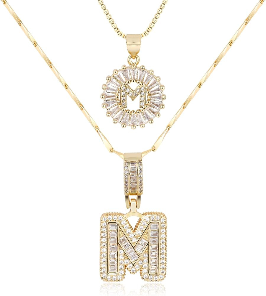 Letter Necklace 14k Gold Plated Bling Dainty Necklaces Trendy Chunky Custom Name Necklace Persona... | Amazon (US)