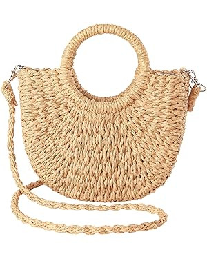 Straw Beach Bag for Women, Summer Handwoven Tote Bags Purse with Tassel,Top Handle Straw Handbag ... | Amazon (US)