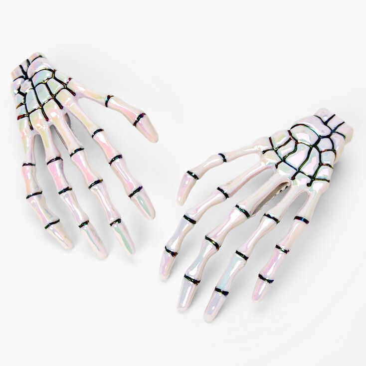 Skeleton Hands Iridescent Hair Clips - 2 Pack | Claire's (US)