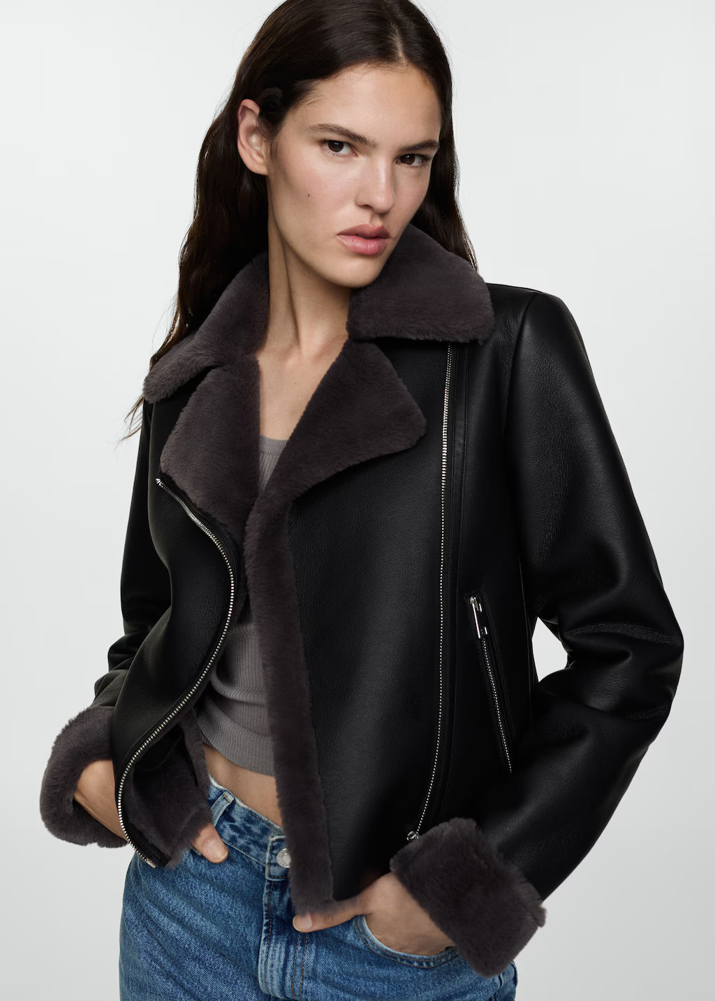 Jacket with shearling-effect lining - Women | MANGO USA | Mango (US/MX/AU)