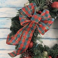 Red Gold Plaid Christmas Bow - 10"" Wide, 18"" Long Pre-Tied Bow, & Green Tartan, Door Decor, Swag, Wreath, Garland, Tree | Etsy (US)