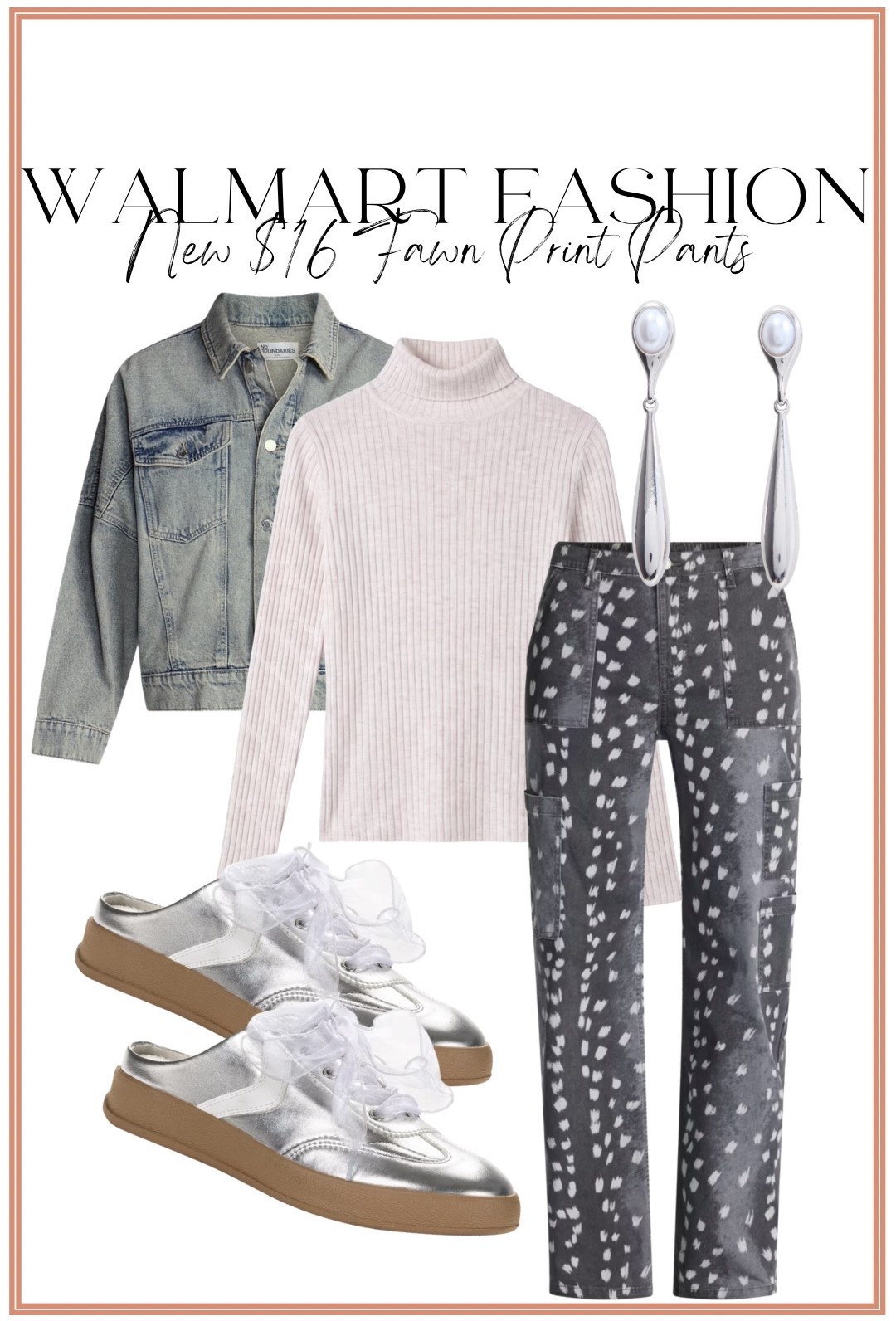 Walmart fashion is SO good right now! 😍 These new $16 fawn print pants immediately caught my eye and look way more expensive than they are! I love them styled with a neutral ribbed turtleneck, oversized denim jacket and metallic sneakers for an easy casual outfit. The print is such a fun way to switch up your everyday jeans! 🤎✨

So many cute Walmart fashion new arrivals are dropping right now, and this entire outfit is on Walmart!

#walmartfashion #walmartfinds #walmartstyle #walmartfashionfinds #affordablefashion #affordablestyle #casualoutfit #falloutfitideas #walmartnewarrivals #outfitinspo #womensfashion

#LTKootd #LTKPetite
