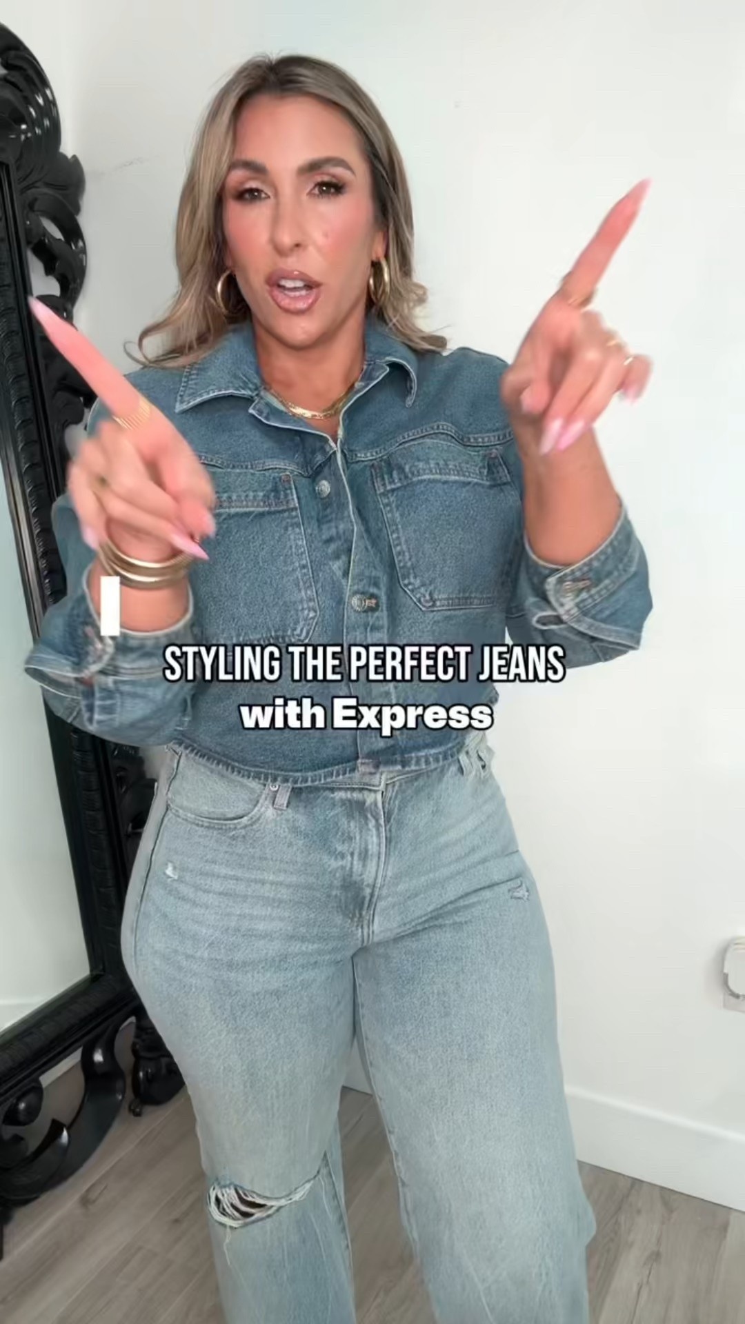 Jeans #1 

High Waisted Light Wash 50/50 Rigid Stretch Ripped Wide Leg Jeans sz 12L (stretch in back, rigid in front)

Studio Stretch Twill Boyfriend Blazer
sz XL (amazing fit)

Denim jacket XL

Mesh Corset Cropped Tank sz L (stretchy)

Cream Cutout Blazer XL

Jeans # 2 

High Waisted Light Wash Relaxed Wide Leg Jeans sz 12L (amazing fit, lightweight, not a stretch but has some give)

Black contour tank sz L (size down for a fitted look)

Cream Double Breasted Contrast Button Cropped Blazer sz XL (fits oversized)

#LTKStyleTip #LTKMidsize #LTKSaleAlert