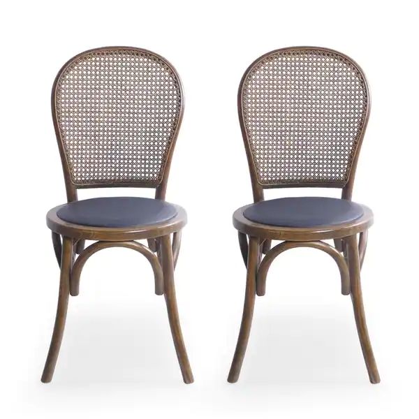 Chisum Beech Wood and Rattan Dining Chair with Faux Leather Cushion (Set of 2) by Christopher Kni... | Bed Bath & Beyond
