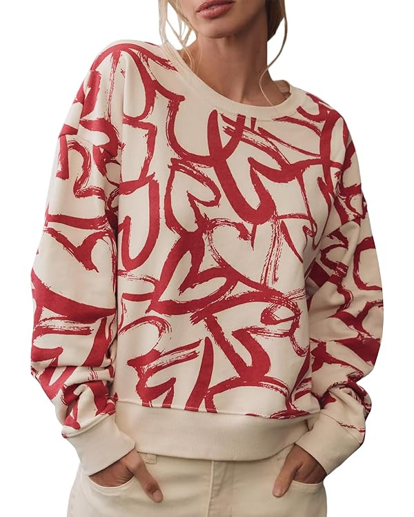 Heart Sweatshirts for Women Casual Long Sleeve Cotton Love Heart Printed Graphic Pullover Tops | Amazon (US)