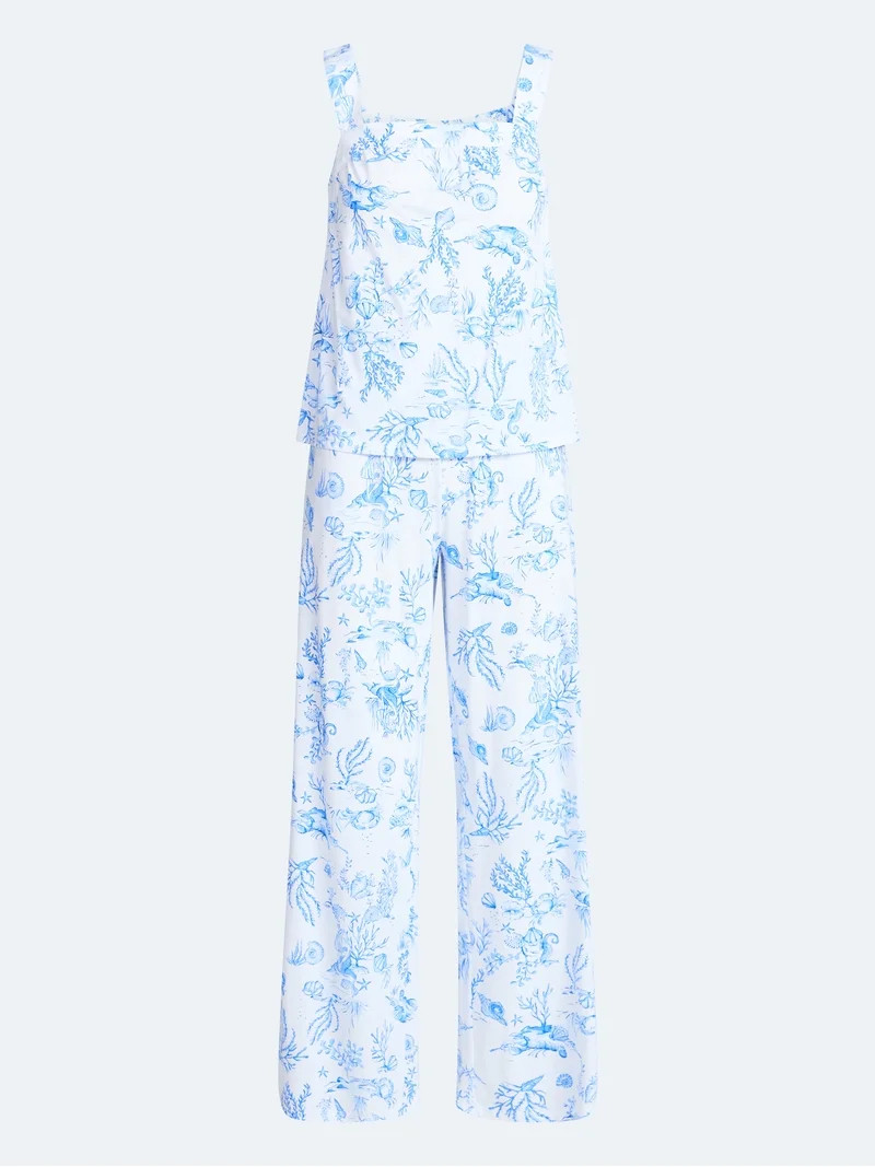 Joyspun Women's Wide Strap Cotton Tank Top and Pants Pajama Set, 2-Piece, Sizes XS-3X | Walmart (US)