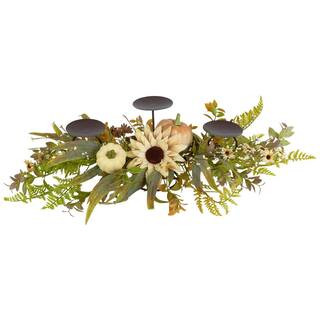 Sunflower and Pumpkins Fall Harvest Triple Candle Holder-28" | The Home Depot