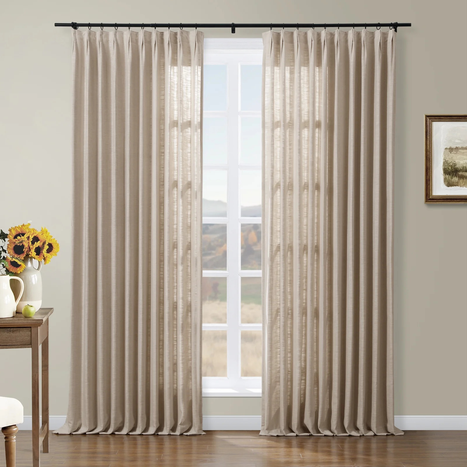 TWOPAGES 84 W X 84 L Inch Curtain Pinch Pleated Hanging Style Drapery Light Filtering Solid Linen... | Walmart (US)