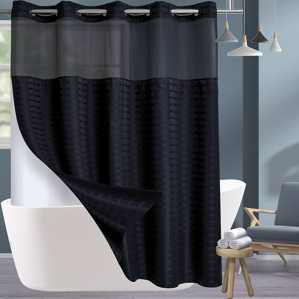 Conbo Mio No Hook Shower Curtain with Snap in Liner Set, Hotel Luxury Black Shower Curtains for B... | Amazon (US)