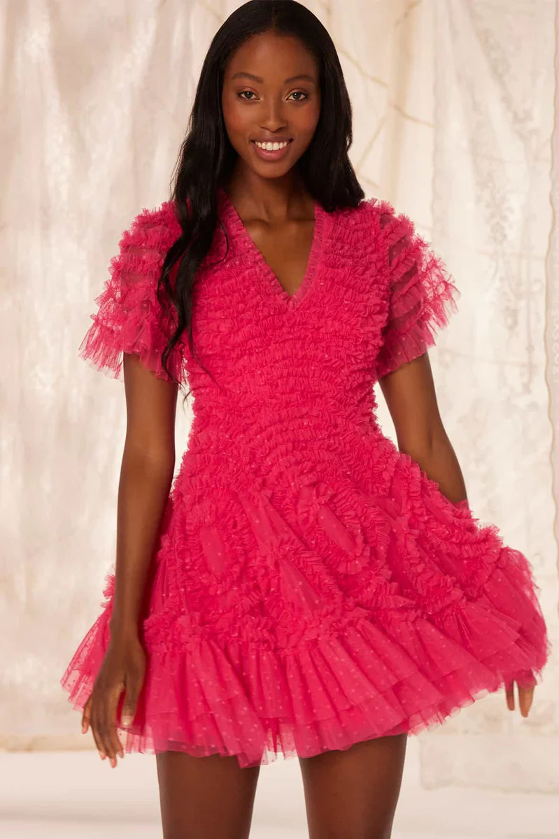 Verity Ruffle V-Neck Micro Mini Dress | Needle & Thread
