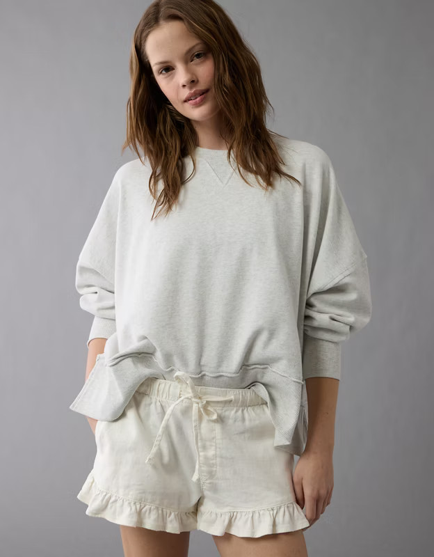 AE Stretch Linen-Blend Ruffle Short | American Eagle Outfitters (US & CA)