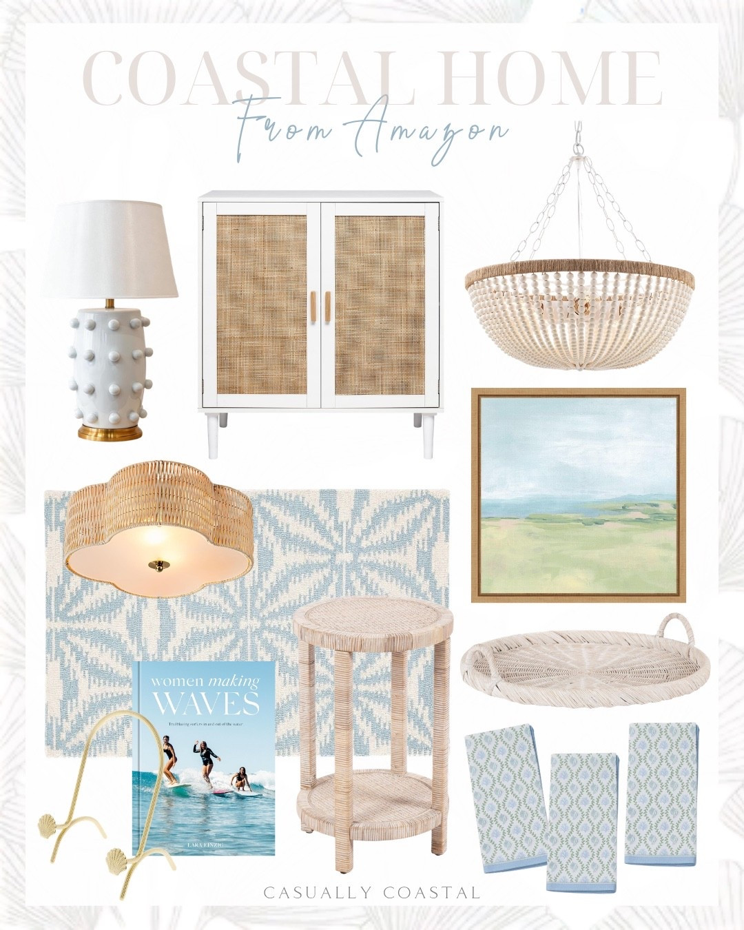 Coastal Home From Amazon

Amazon home decor, Amazon rug, Amazon lamp, Amazon book, Amazon tray, Amazon wall art, Amazon artwork, Amazon round woven rattan tray, coastal tray, coastal home decor, Amazon sideboard buffet cabinet, coastal cabinet, wood beaded chandelier, rattan ceiling flush mount, white ceramic table lamp, coastal lamp, coastal side table, round rattan side table, framed canvas wall art, geometric hand micro hooked rug, coastal rug, 3x5 rug, brass metal easel stand, seashell easel stand, Women Making Waves, coastal decor book, coral reef block print cloth napkins, coastal cloth napkins

#LTKHome