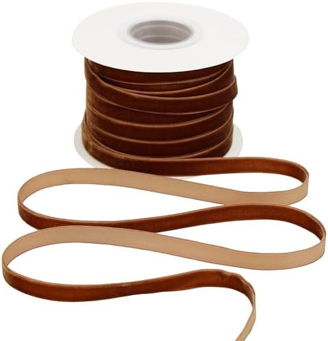 Brown Velvet Ribbon 3/8 Inch Single Face Dark Brown Thin Velvet Ribbon for Gift Wrapping, Christm... | Amazon (US)