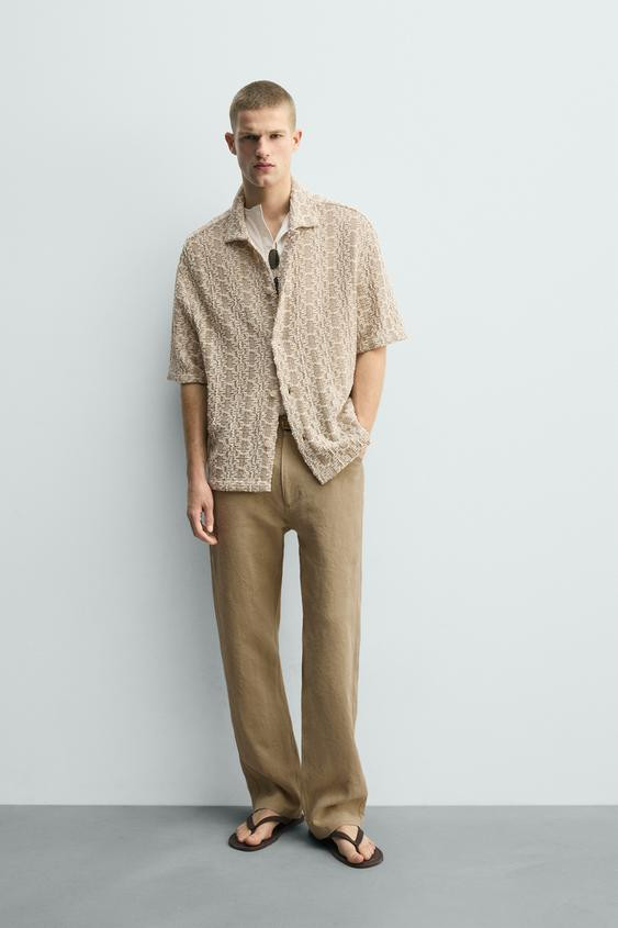 Zara - Crochet Textured Shirt - Camel - L - Man | Zara UK