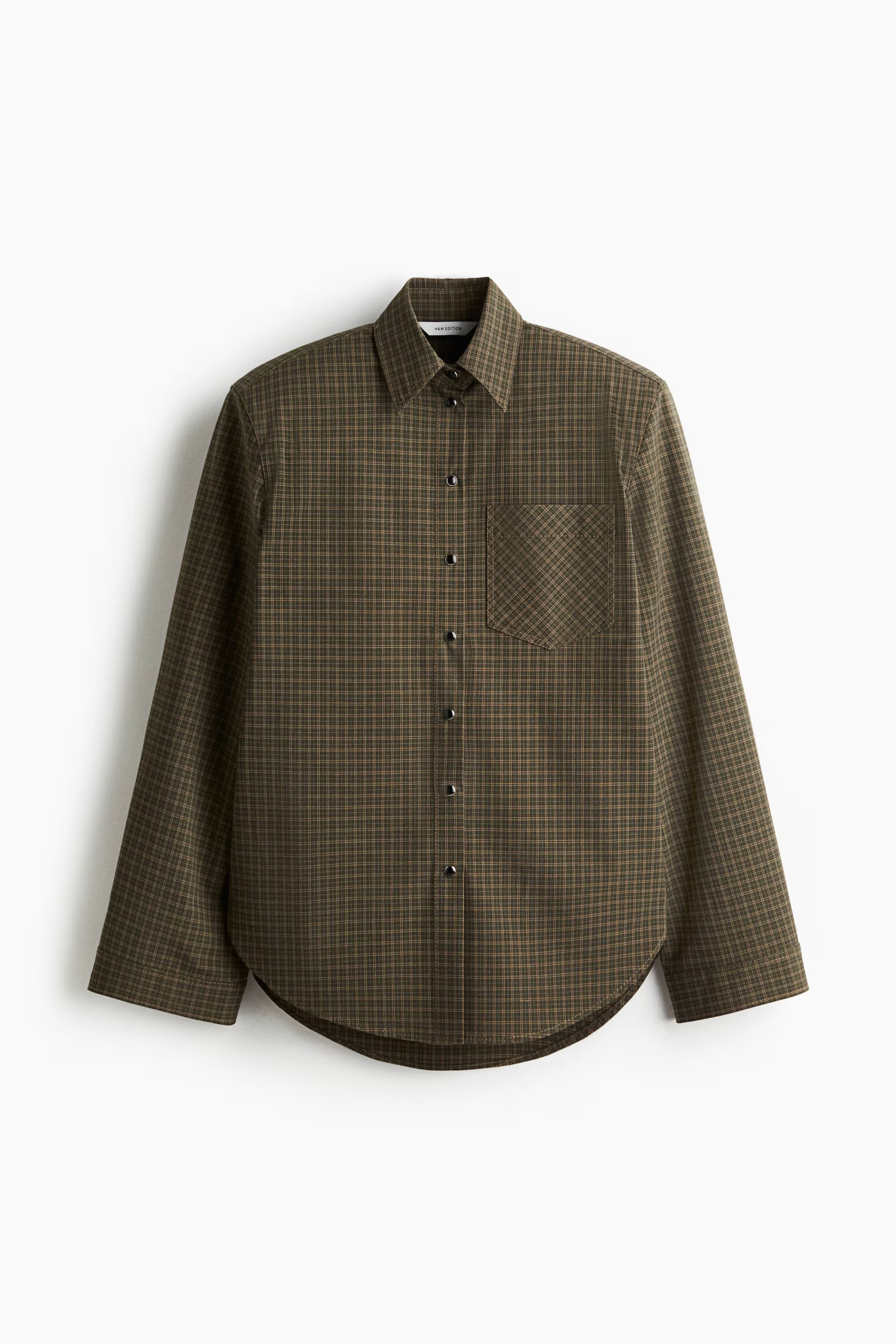 Shoulder-pad shirt - Dark green/Checked - Ladies | H&M GB | H&M (UK, MY, IN, SG, PH, TW, HK)