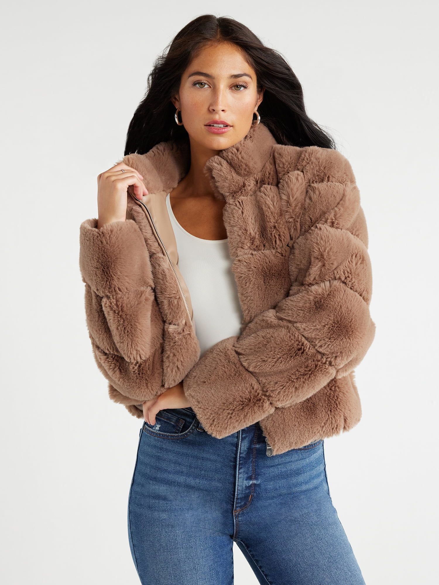 Sofia Jeans Women's Faux Fur Chubby Jacket, Sizes XXS-3XL - Walmart.com | Walmart (US)