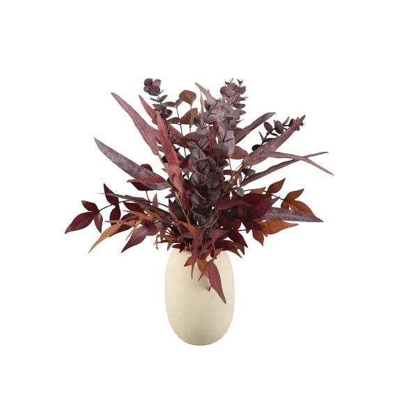 Better Homes and Gardens 17.5"H Artificial Fall Leaves & Euc Mix in 7"H Cream Ceramic Vase Made f... | Walmart (US)