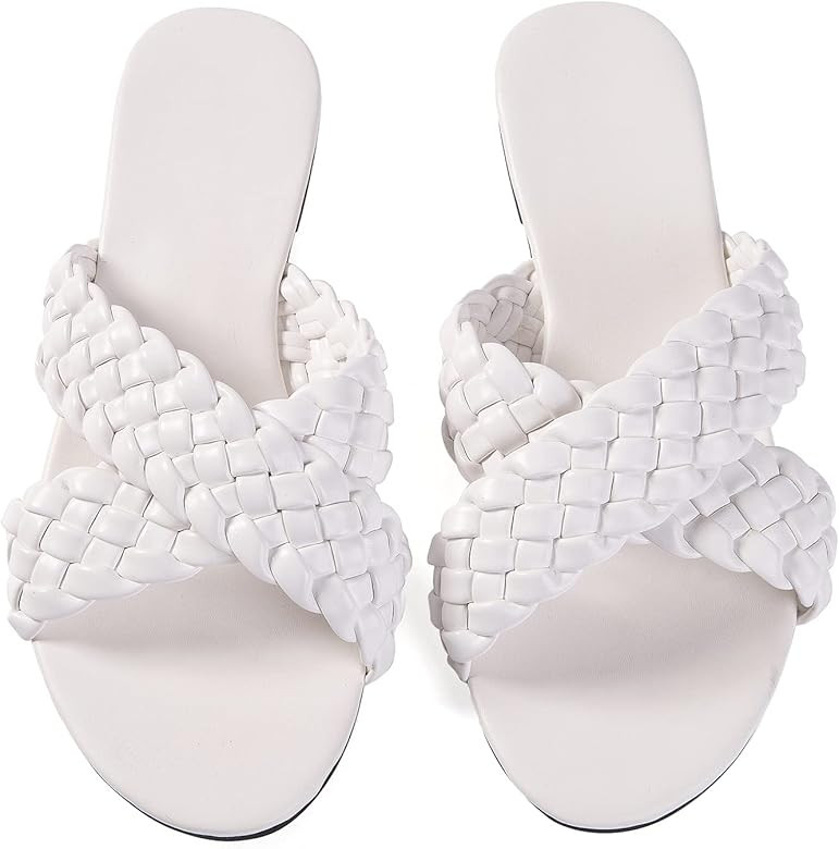 Women Flat Sadals Woven Leather Flip-Flops Pearls Bow Sandals Beach Rivets Rain Jelly Gold Pearls | Amazon (US)