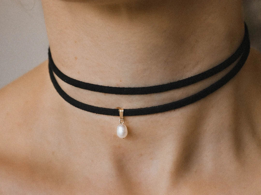 Fresh Water Pearl Gold and Silver With Velvet Choker Black or Brown - Etsy | Etsy (US)