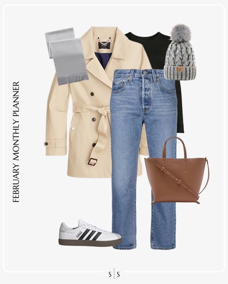 Monthly outfit planner: FEBRUARY: Winter looks | Trench coat, straight slim jean, black long sleeve tee, cognac tote, sneaker, beanie, scarf

See the entire calendar on thesarahstories.com ✨ 


#LTKstyletip