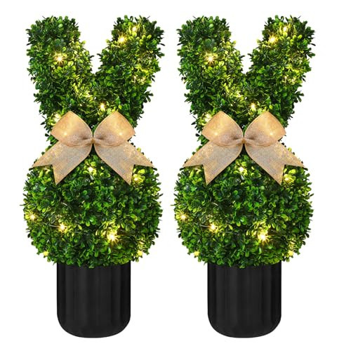 Wavwavw 2 Sets Easter Bunny Topiary Tree Artificial Rabbit Topiary Outdoor Decorations 23.6 in Artificial Bunny-Shaped Tree Faux Boxwood Plant with String Lights for Garden Home Indoor Porch Decor | Amazon (US)