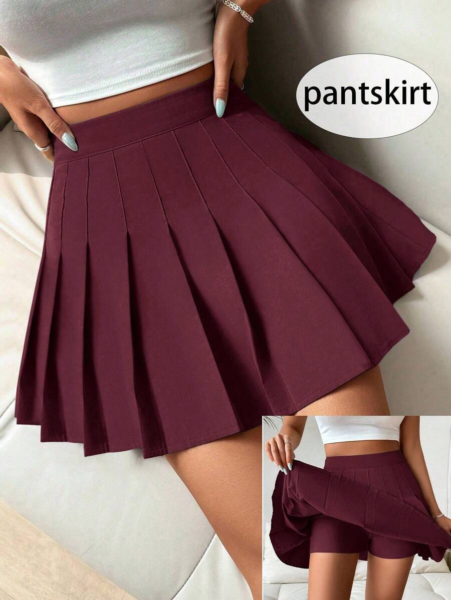 SHEIN PETITE Solid Color Pleated Elegant Casual Commute Y2K School Style Women's Pleated Skirt/Sh... | SHEIN