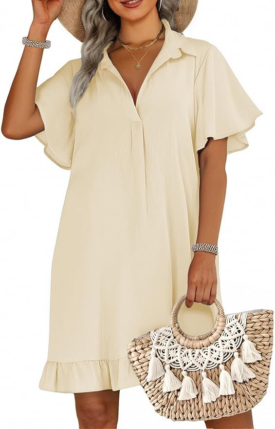 AI'MAGE Womens Swimsuit Coverup Short Sleeve Beach Bathing Suit Cover Up Swimwear Flowy Ruffle Bi... | Amazon (US)