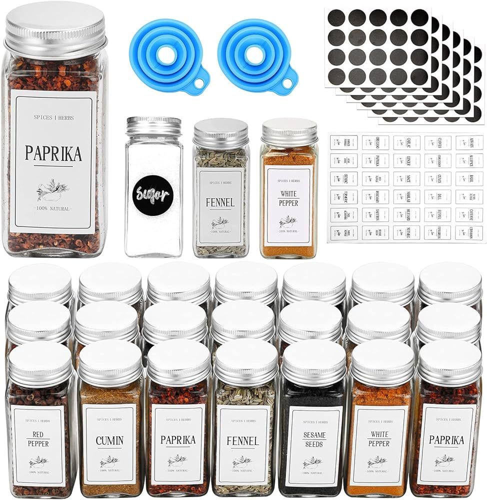 Spice Jars with Lids 25 Pcs, 4oz Square Glass Spice Jars with Labels, Shaker Lids 45pcs, 120ml Ki... | Amazon (UK)