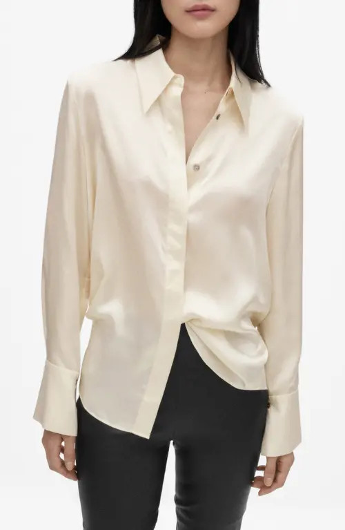 MANGO Silk Satin Button-Up Shirt in Off White at Nordstrom, Size 6 | Nordstrom