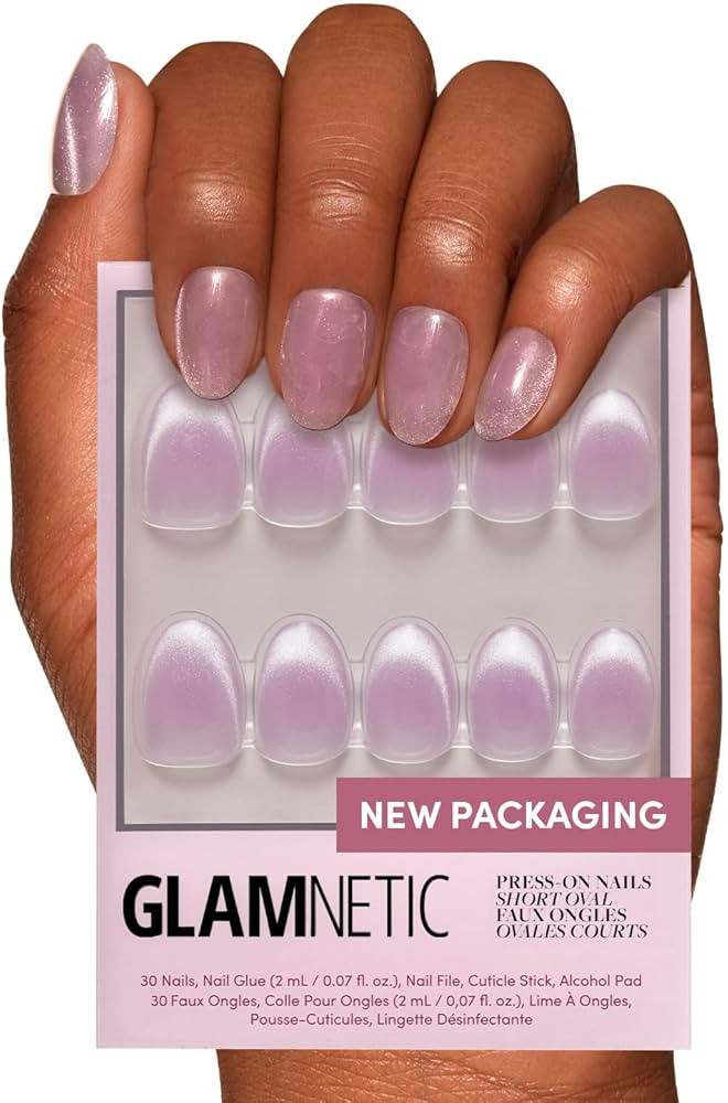 Glamnetic Press On Nails - Fairy Dust | Short Oval Beige-Pink Nails with a Mesmerizing Metallic F... | Amazon (US)