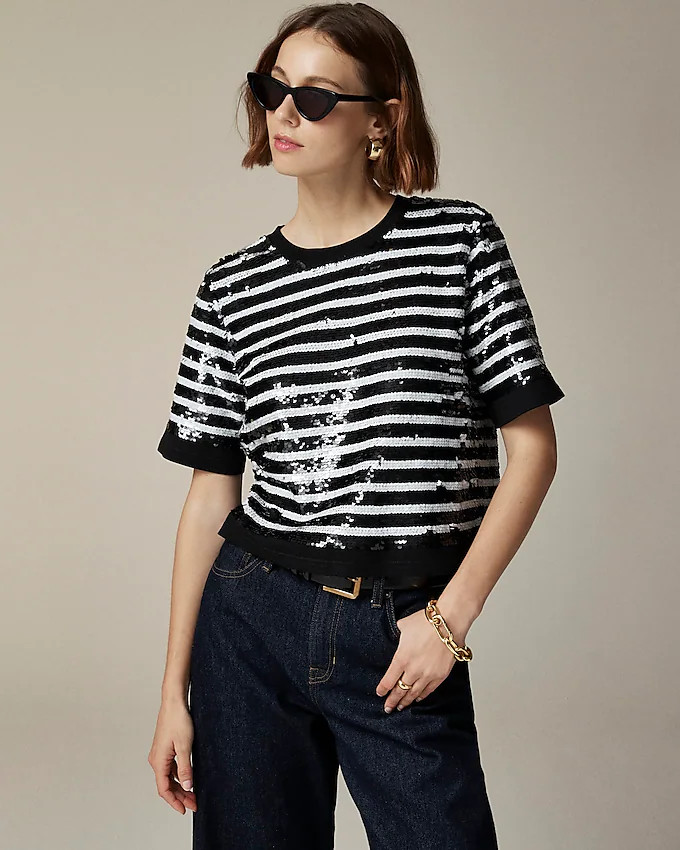 Sequin-embellished T-shirt in stripe | J. Crew US