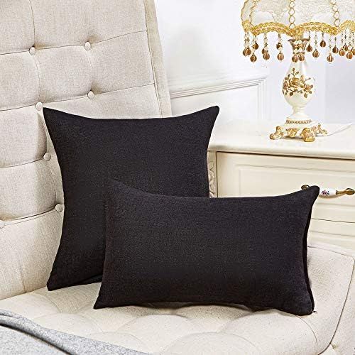 Anickal Set of 2 Black Pillow Covers Rustic Linen Decorative Square Throw Pillow Covers 18x18 Inc... | Amazon (US)