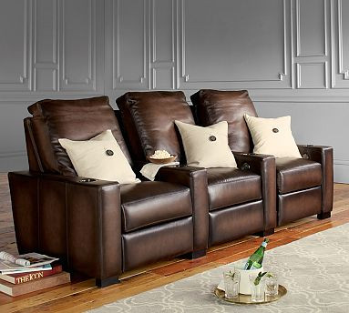 Turner Square Arm Leather Media Chair - Row of 3 | Pottery Barn (US)
