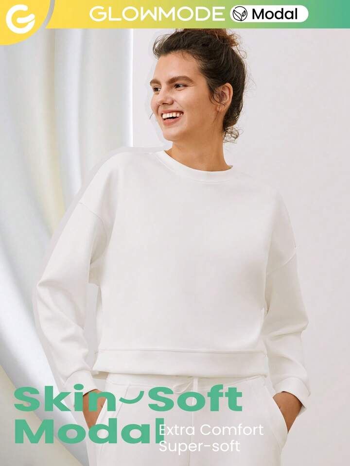 GLOWMODE Modal Drop Shoulder Sweatshirt With Thumbhole | SHEIN