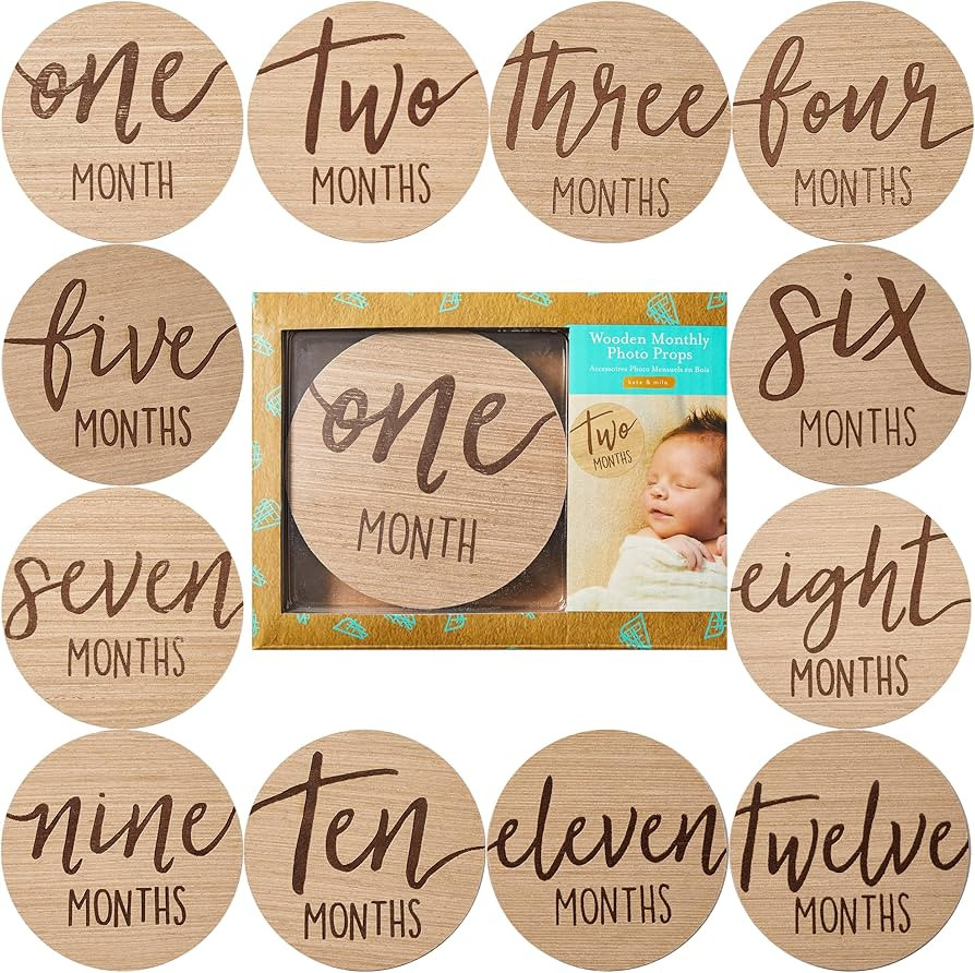 Kate & Milo Baby Monthly Milestone Marker Discs - Classic Cursive Script Wooden Discs with Revers... | Amazon (US)