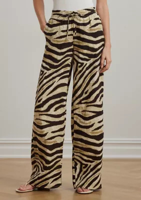 Lauren Ralph Lauren Women's Zebra-Print Linen Wide-Leg Pants | Belk