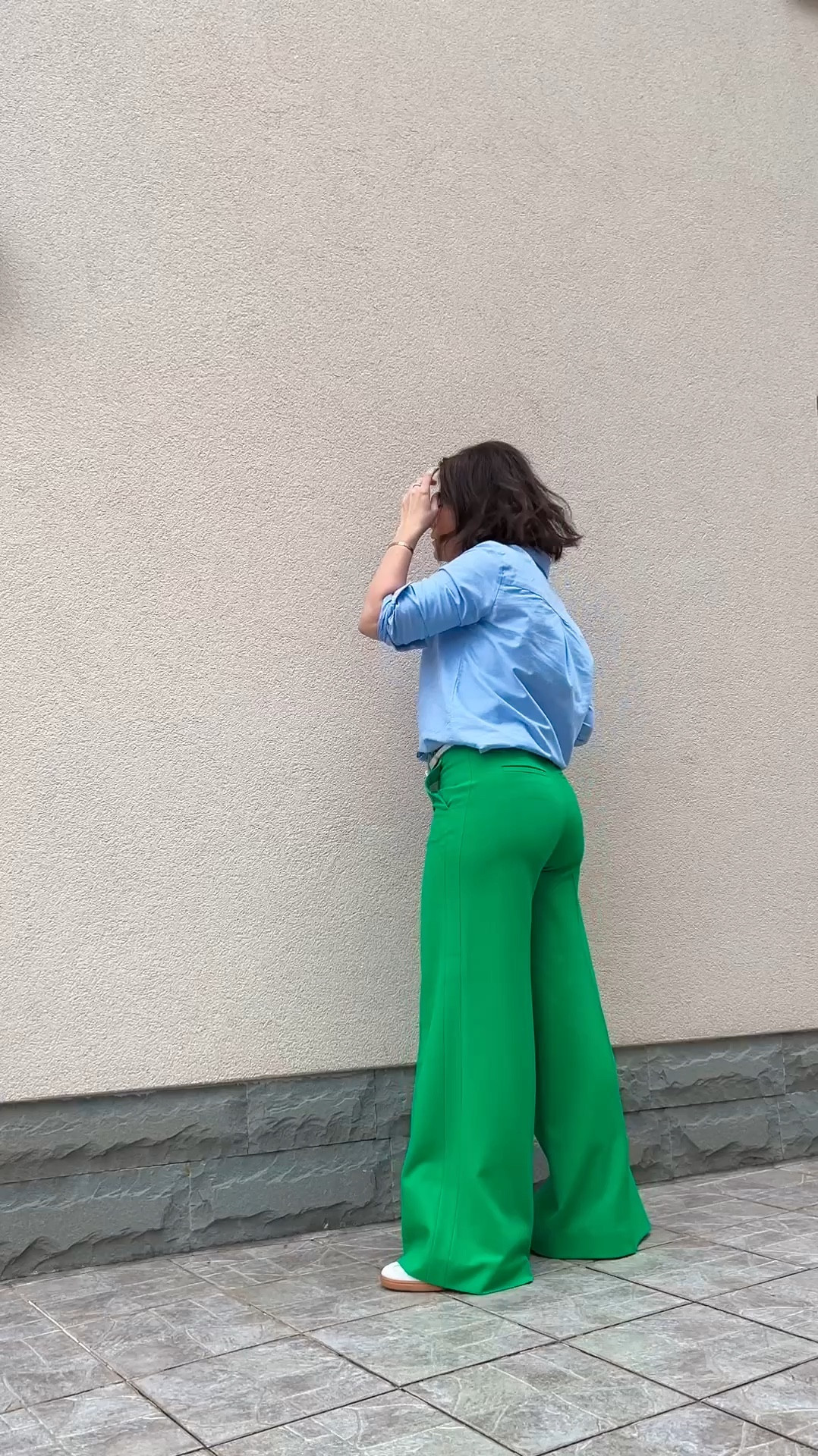 Wearing bolder colors for the office. Pair wide leg green trousers with a blue shirt to look stylish and cool. 
Pair the look with ballet flats or go casual with a pair of Adidas trainers. 

#LTKstyletip #LTKworkwear #LTKeurope