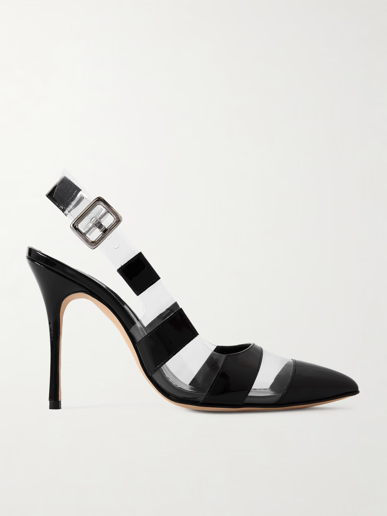 Manolo Blahnik - Uxra 105 Patent-leather And Pvc Slingback Pumps - Black | NET-A-PORTER (US)