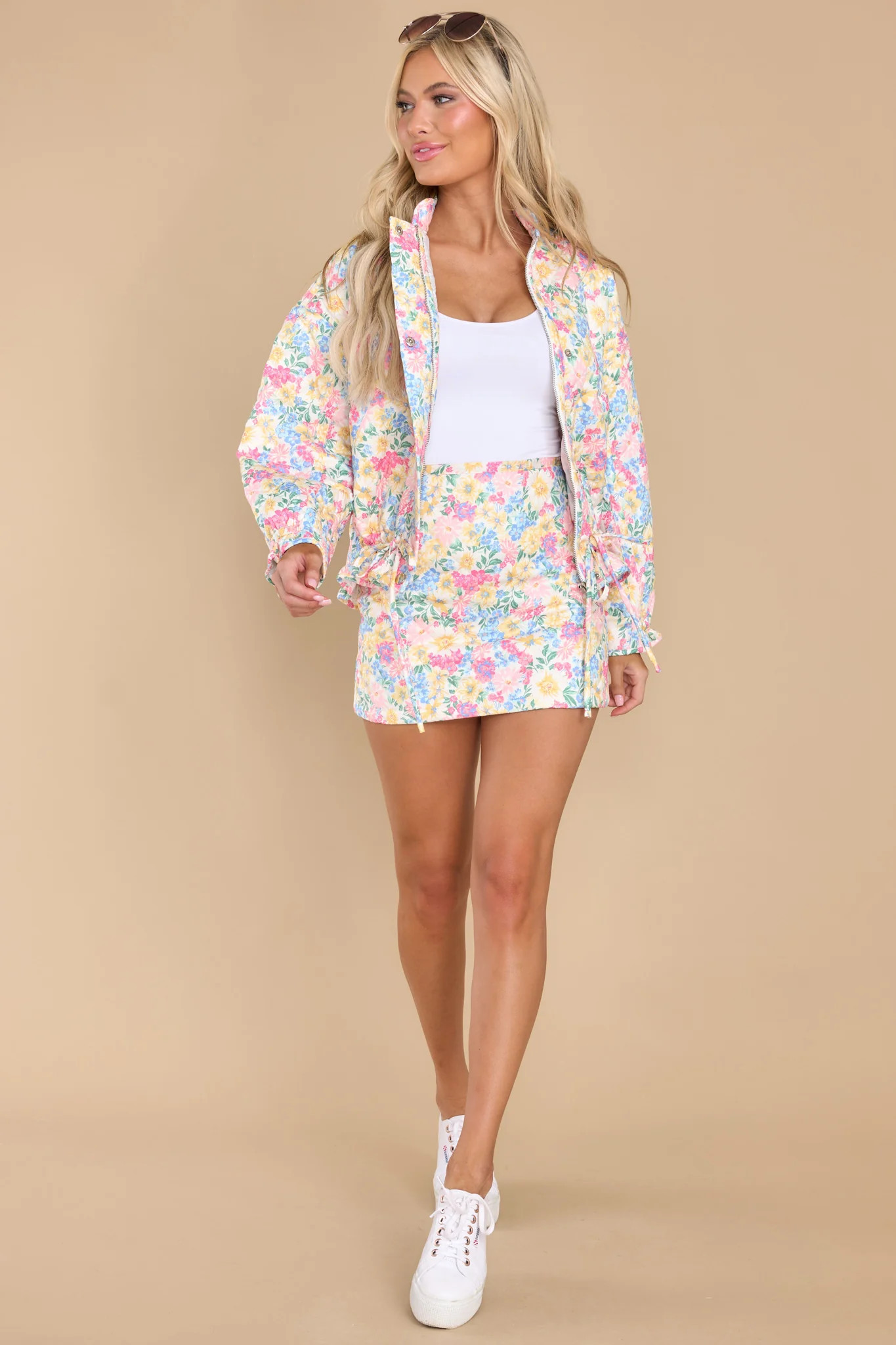 Far Off Dreams Yellow Floral Print Jacket | Red Dress 