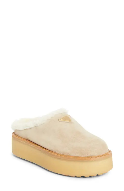 Prada Evolve Genuine Shearling Clog in Deserto at Nordstrom, Size 9.5Us | Nordstrom