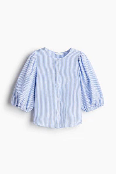 H & M - Linen-Blend Blouse - Blue | H&M (US + CA)