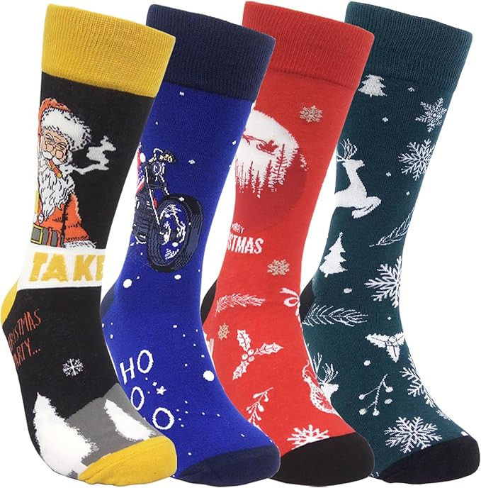 HSELL Mens Fun Patterned Dress Socks Funny Novelty Crazy Design Cotton Socks Gift for Men | Amazon (US)