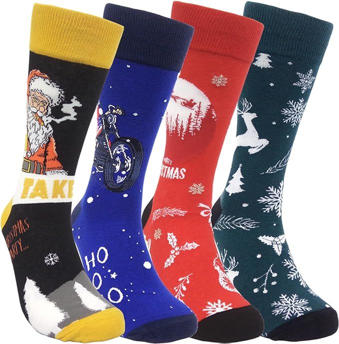 HSELL Mens Fun Patterned Dress Socks Funny Novelty Crazy Design Cotton Socks Gift for Men | Amazon (US)