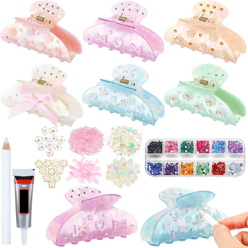 Suncalla 6 Set DIY Hair Claw Clips Kit Acrylic Claw Clip with Resin Rhinestones Pearls Hair Clips... | Amazon (US)