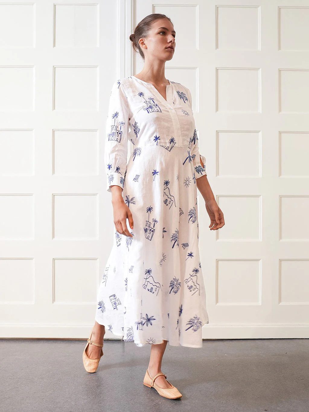 Azurite Dress in White with Village Embroidery | Beau & Ro