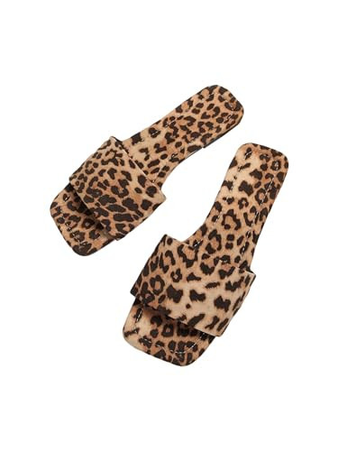 GORGLITTER Women's Leopard Flat Sandals Cheetah Animal Print Slides Square Open Toe Slip on Sandal Brown 7.5 | Amazon (US)