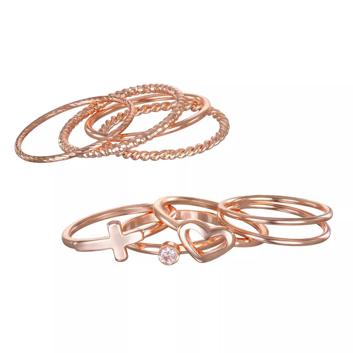 LC Lauren Conrad Stackable Heart Motif Regular & Midi Ring Set - Size: 7 | Kohl's