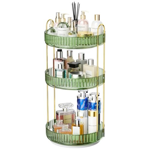 GTI 360°Rotating Makeup Organizer, 3 Tier Large Capacity Perfume Cosmetics Skincare Vanity Organizers,Bathroom Counter Organizer, Dresser Spinning Countertop Organizer and Storage for Women (Green) | Amazon (US)