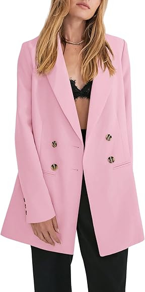 Cicy Bell Women's Oversized Long Blazers Casual Double Breasted Work Office Blazer Jackets | Amazon (US)