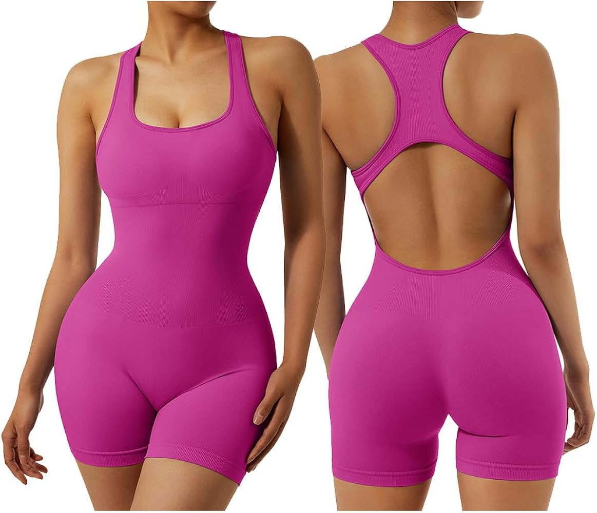 OMKAGI Women Seamless One Piece Jumpsuits Racerback Bodycon Tummy Control Yoga Rompers | Amazon (US)